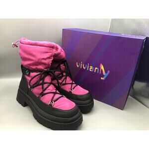 Vivianly Womens Platform Chunky Heel Ankle Booties Round Toe Rose-Red Sz 41 READ